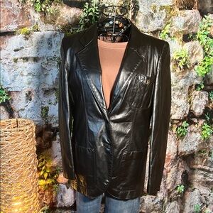 🧥 Étienne Aigner Leather Blazer Jacket — Black — Sz 10
